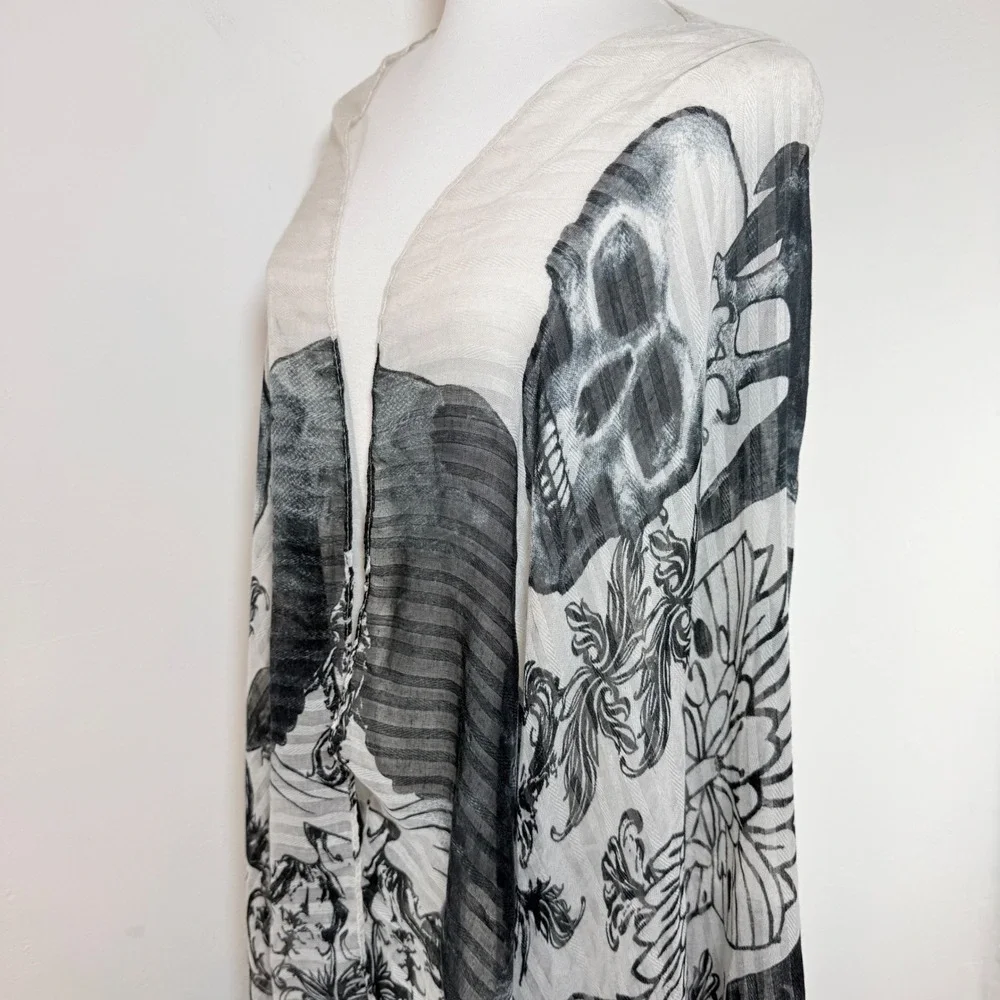 Black White Skull Print Scarf Oversized Sheer Goth Witchy Whimsygoth Grunge